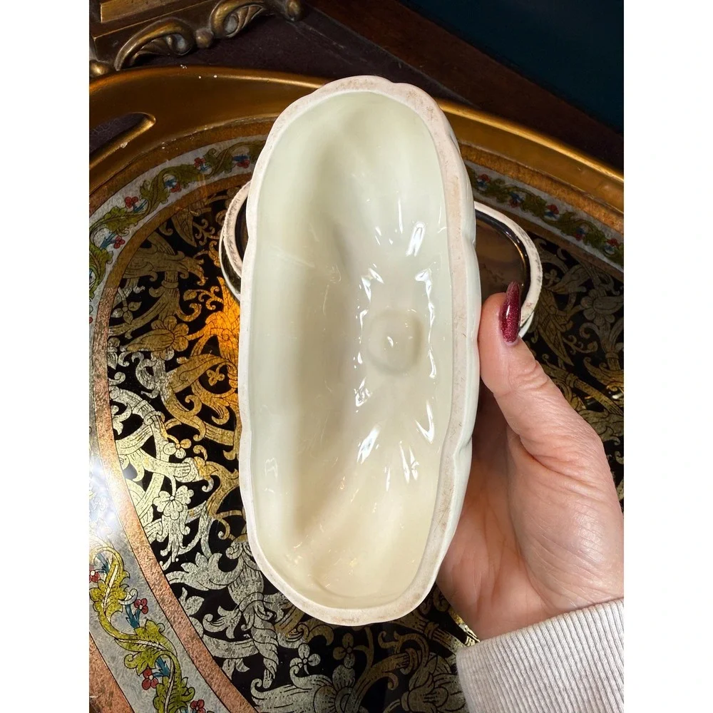 Vintage Pumpkin Butter Dish - Covered Dish with Ivory‎ & Metallic Glaze